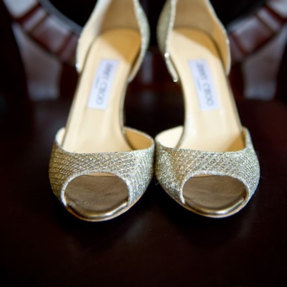 JIMMY CHOO Logan Glitter Peep-Toe Pumps size 38.5 - Picture 3 of 8